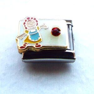 July birthstone Raggedy Ann 9mm enamel stainless steel Italian charm link new